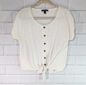 Cable and Gauge Button and Tie Front Cropped Tee